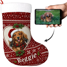Load image into Gallery viewer, Dachshund Christmas Stocking – Heart Knit Portrait – Personalize with Photo and Name-Christmas Ornament-Christmas,Christmas Stocking,Dachshund,Personalize Artwork-1