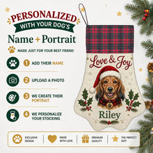 Load image into Gallery viewer, Dachshund Christmas Stocking - Holly &amp; Tartan Portrait - Personalize with Photo and Name-Christmas Ornament-Christmas,Christmas Stocking,Personalize Artwork-2
