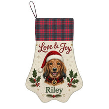 Load image into Gallery viewer, Dachshund Christmas Stocking - Holly &amp; Tartan Portrait - Personalize with Photo and Name-Christmas Ornament-Christmas,Christmas Stocking,Personalize Artwork-3