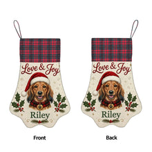 Load image into Gallery viewer, Dachshund Christmas Stocking - Holly &amp; Tartan Portrait - Personalize with Photo and Name-Christmas Ornament-Christmas,Christmas Stocking,Personalize Artwork-5
