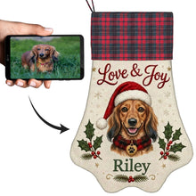 Load image into Gallery viewer, Dachshund Christmas Stocking - Holly &amp; Tartan Portrait - Personalize with Photo and Name-Christmas Ornament-Christmas,Christmas Stocking,Personalize Artwork-1