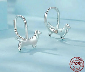 Dachshund Love Silver Dangle Earrings-Dog Themed Jewellery-Dachshund, Earrings, Jewellery-2