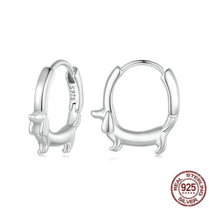 Dachshund Love Silver Hoop Earrings-Dog Themed Jewellery-Dachshund, Earrings, Jewellery-ECE1677-CHINA-1