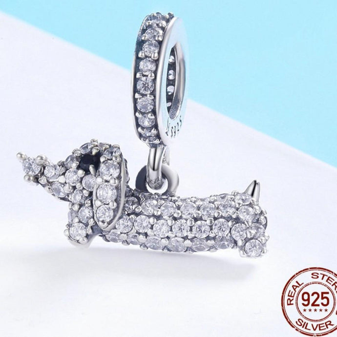 Image of a super-cute studded Dachshund pendant made of 925 Sterling Silver