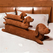 Load image into Gallery viewer, Image of three dachshund stuffed animals long plush huggable cushion and pillow from small to large size