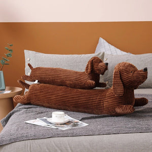 Image of two dachshund stuffed animals long plush huggable cushion and pillow