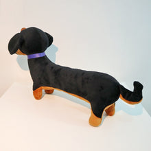 Load image into Gallery viewer, Side back view image of a super cute Dachshund plush toy stuffed animal on white background