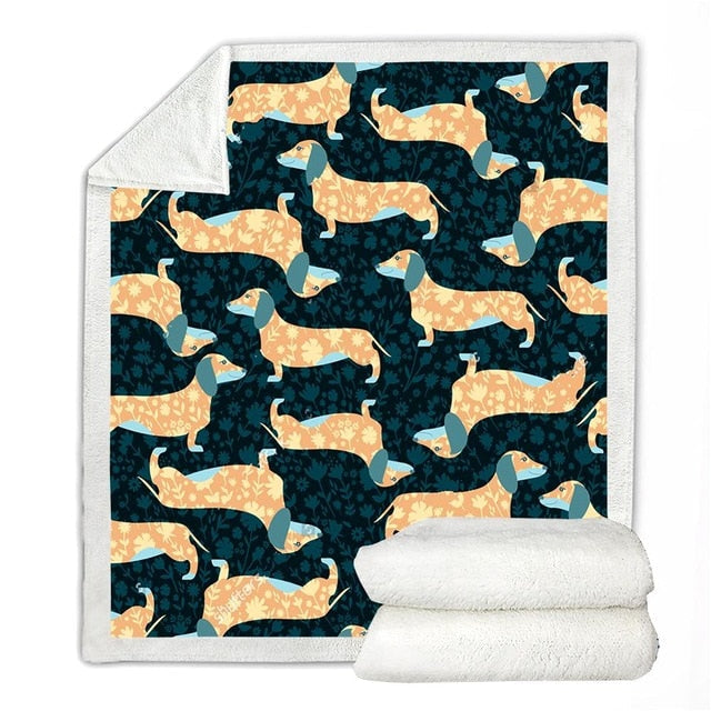 Image of a dachshund blanket with light orange dachshunds