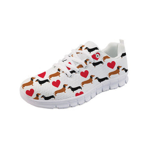 Dachshund Love Women's Sneakers-Footwear-Dachshund, Dogs, Footwear, Shoes-White with White Soles-10-4