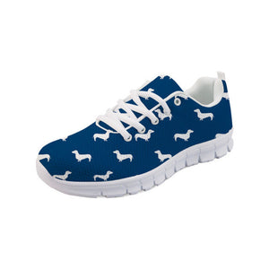 Dachshund Love Women's Sneakers-Footwear-Dachshund, Dogs, Footwear, Shoes-Blue with White Soles-8.5-8