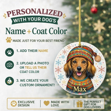 Load image into Gallery viewer, Dachshund Ornament - Christmas Folk Art Design - Personalize with Photo and Name