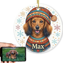 Load image into Gallery viewer, Dachshund Ornament - Christmas Folk Art Design - Personalize with Photo and Name