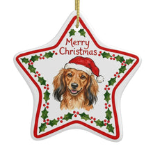 Load image into Gallery viewer, Dachshund Ornament - Personalized Star Shaped Christmas Folk-Art Design