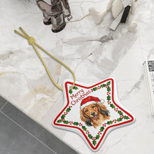 Load image into Gallery viewer, Dachshund Ornament - Personalized Star Shaped Christmas Folk-Art Design