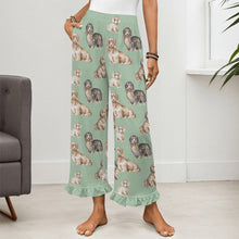 Load image into Gallery viewer, Dachshund Pajama Pants for Women - Ruffle Hem Design - Watercolor Delight Long Haired Dachshunds-Pajamas-Apparel,Dachshund,Dog Mom Gifts,Pajamas-12