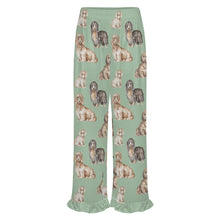 Load image into Gallery viewer, Dachshund Pajama Pants for Women - Ruffle Hem Design - Watercolor Delight Long Haired Dachshunds-Pajamas-Apparel,Dachshund,Dog Mom Gifts,Pajamas-13