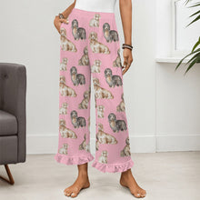Load image into Gallery viewer, Dachshund Pajama Pants for Women - Ruffle Hem Design - Watercolor Delight Long Haired Dachshunds-Pajamas-Apparel,Dachshund,Dog Mom Gifts,Pajamas-17