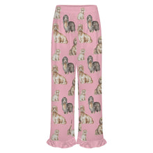 Load image into Gallery viewer, Dachshund Pajama Pants for Women - Ruffle Hem Design - Watercolor Delight Long Haired Dachshunds-Pajamas-Apparel,Dachshund,Dog Mom Gifts,Pajamas-18
