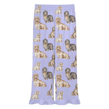 Load image into Gallery viewer, Dachshund Pajama Pants for Women - Ruffle Hem Design - Watercolor Delight Long Haired Dachshunds-Pajamas-Apparel,Dachshund,Dog Mom Gifts,Pajamas-5
