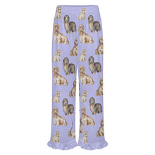 Load image into Gallery viewer, Dachshund Pajama Pants for Women - Ruffle Hem Design - Watercolor Delight Long Haired Dachshunds-Pajamas-Apparel,Dachshund,Dog Mom Gifts,Pajamas-8