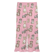 Load image into Gallery viewer, Dachshund Pajama Pants for Women - Ruffle Hem Design - Watercolor Symphony Smooth Coat Dachshunds-Pajamas-Apparel,Dachshund,Dog Mom Gifts,Pajamas-10