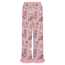 Load image into Gallery viewer, Dachshund Pajama Pants for Women - Ruffle Hem Design - Watercolor Symphony Smooth Coat Dachshunds-Pajamas-Apparel,Dachshund,Dog Mom Gifts,Pajamas-11