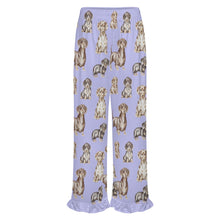 Load image into Gallery viewer, Dachshund Pajama Pants for Women - Ruffle Hem Design - Watercolor Symphony Smooth Coat Dachshunds-Pajamas-Apparel,Dachshund,Dog Mom Gifts,Pajamas-22