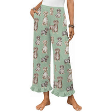 Load image into Gallery viewer, Dachshund Pajama Pants for Women - Ruffle Hem Design - Watercolor Symphony Smooth Coat Dachshunds-Pajamas-Apparel,Dachshund,Dog Mom Gifts,Pajamas-Green-S-2