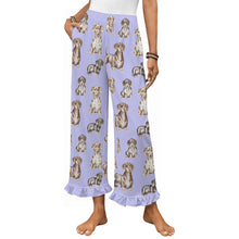 Load image into Gallery viewer, Dachshund Pajama Pants for Women - Ruffle Hem Design - Watercolor Symphony Smooth Coat Dachshunds-Pajamas-Apparel,Dachshund,Dog Mom Gifts,Pajamas-Lavender-S-1