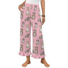 Load image into Gallery viewer, Dachshund Pajama Pants for Women - Ruffle Hem Design - Watercolor Symphony Smooth Coat Dachshunds-Pajamas-Apparel,Dachshund,Dog Mom Gifts,Pajamas-Pink-S-9