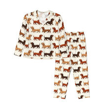 Load image into Gallery viewer, Dachshund Pajamas for Women - XL Available - Chocolate, Red and Cream Dachshund Parade-Pajamas-Apparel,Dachshund,Dog Mom Gifts,Pajamas-11