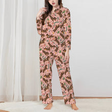 Load image into Gallery viewer, Dachshund Pajamas for Women - XL Available - Playful Chocolate and Tan Dachshunds in the Garden-Pajamas-Apparel,Dachshund,Dog Mom Gifts,Pajamas-2