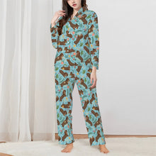 Load image into Gallery viewer, Dachshund Pajamas for Women - XL Available - Playful Chocolate and Tan Dachshunds in the Garden-Pajamas-Apparel,Dachshund,Dog Mom Gifts,Pajamas-3