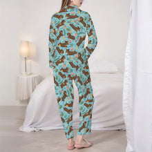 Load image into Gallery viewer, Dachshund Pajamas for Women - XL Available - Playful Chocolate and Tan Dachshunds in the Garden-Pajamas-Apparel,Dachshund,Dog Mom Gifts,Pajamas-4