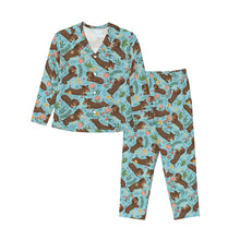 Load image into Gallery viewer, Dachshund Pajamas for Women - XL Available - Playful Chocolate and Tan Dachshunds in the Garden-Pajamas-Apparel,Dachshund,Dog Mom Gifts,Pajamas-9