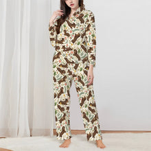 Load image into Gallery viewer, Dachshund Pajamas for Women - XL Available - Playful Chocolate and Tan Dachshunds in the Garden-Pajamas-Apparel,Dachshund,Dog Mom Gifts,Pajamas-1