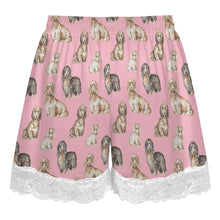 Load image into Gallery viewer, Dachshund Shorts for Women - Lace Trim Design - Watercolor Delight Long Haired Dachshunds-Pajamas-Apparel,Dachshund,Dog Mom Gifts,Pajamas-13