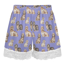 Load image into Gallery viewer, Dachshund Shorts for Women - Lace Trim Design - Watercolor Delight Long Haired Dachshunds-Pajamas-Apparel,Dachshund,Dog Mom Gifts,Pajamas-17