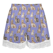Load image into Gallery viewer, Dachshund Shorts for Women - Lace Trim Design - Watercolor Delight Long Haired Dachshunds-Pajamas-Apparel,Dachshund,Dog Mom Gifts,Pajamas-18