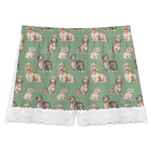Load image into Gallery viewer, Dachshund Shorts for Women - Lace Trim Design - Watercolor Delight Long Haired Dachshunds-Pajamas-Apparel,Dachshund,Dog Mom Gifts,Pajamas-20