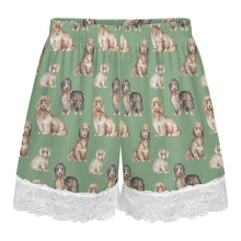 Load image into Gallery viewer, Dachshund Shorts for Women - Lace Trim Design - Watercolor Delight Long Haired Dachshunds-Pajamas-Apparel,Dachshund,Dog Mom Gifts,Pajamas-21