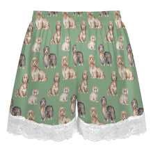 Load image into Gallery viewer, Dachshund Shorts for Women - Lace Trim Design - Watercolor Delight Long Haired Dachshunds-Pajamas-Apparel,Dachshund,Dog Mom Gifts,Pajamas-22