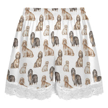 Load image into Gallery viewer, Dachshund Shorts for Women - Lace Trim Design - Watercolor Delight Long Haired Dachshunds-Pajamas-Apparel,Dachshund,Dog Mom Gifts,Pajamas-6