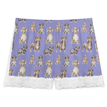 Load image into Gallery viewer, Dachshund Shorts for Women - Lace Trim Design - Watercolor Symphony Smooth Coat Dachshunds-Women's Pajamas-11