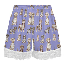Load image into Gallery viewer, Dachshund Shorts for Women - Lace Trim Design - Watercolor Symphony Smooth Coat Dachshunds-Women's Pajamas-12