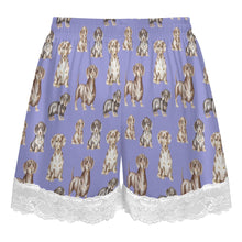 Load image into Gallery viewer, Dachshund Shorts for Women - Lace Trim Design - Watercolor Symphony Smooth Coat Dachshunds-Women's Pajamas-13