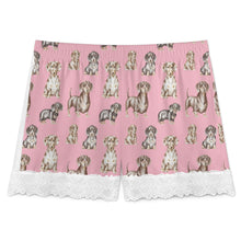 Load image into Gallery viewer, Dachshund Shorts for Women - Lace Trim Design - Watercolor Symphony Smooth Coat Dachshunds-Women's Pajamas-16