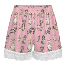 Load image into Gallery viewer, Dachshund Shorts for Women - Lace Trim Design - Watercolor Symphony Smooth Coat Dachshunds-Women's Pajamas-17