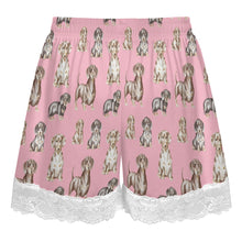 Load image into Gallery viewer, Dachshund Shorts for Women - Lace Trim Design - Watercolor Symphony Smooth Coat Dachshunds-Women's Pajamas-18