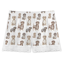 Load image into Gallery viewer, Dachshund Shorts for Women - Lace Trim Design - Watercolor Symphony Smooth Coat Dachshunds-Women's Pajamas-20